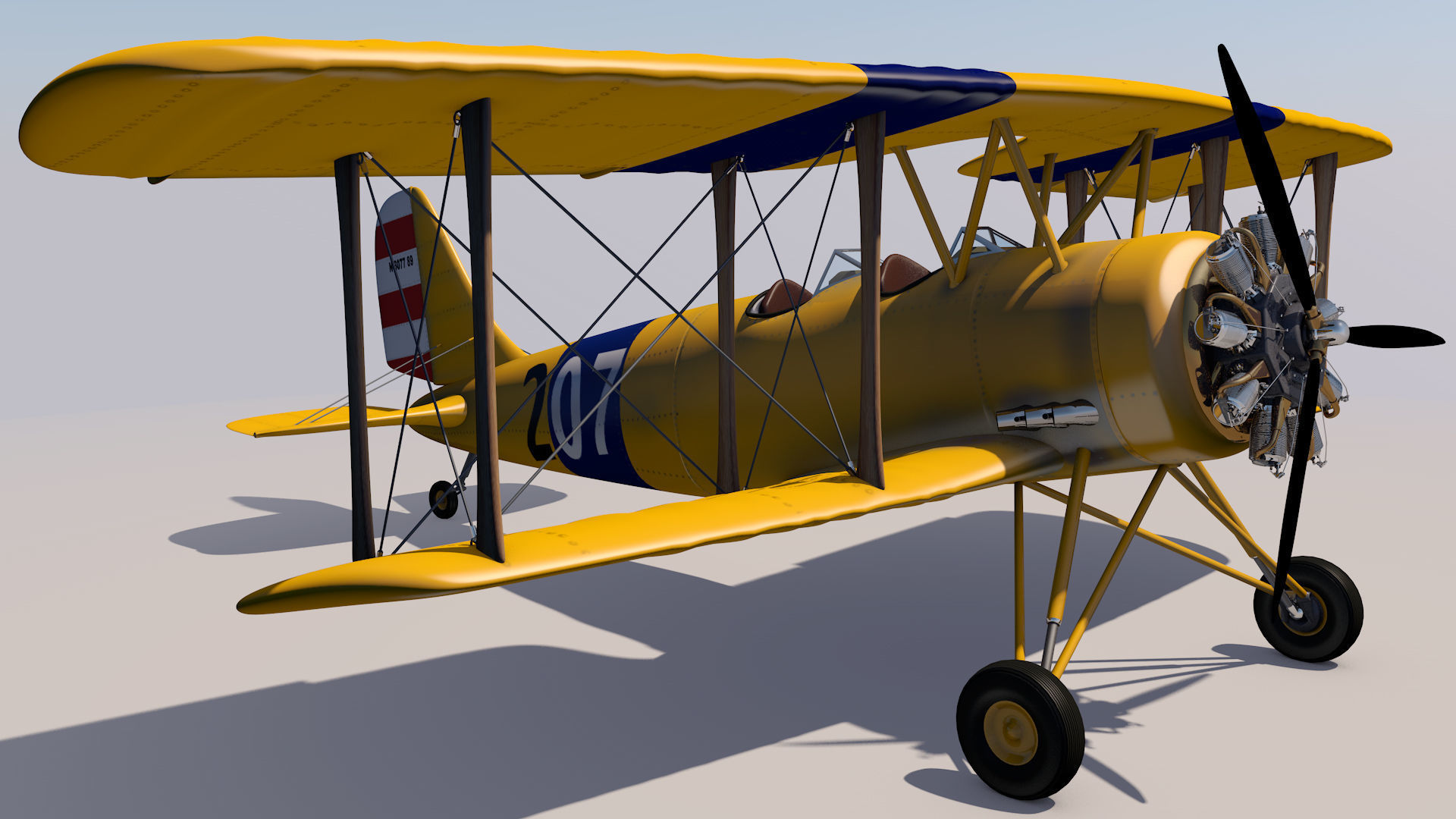 Yellow Biplane 3D model_11