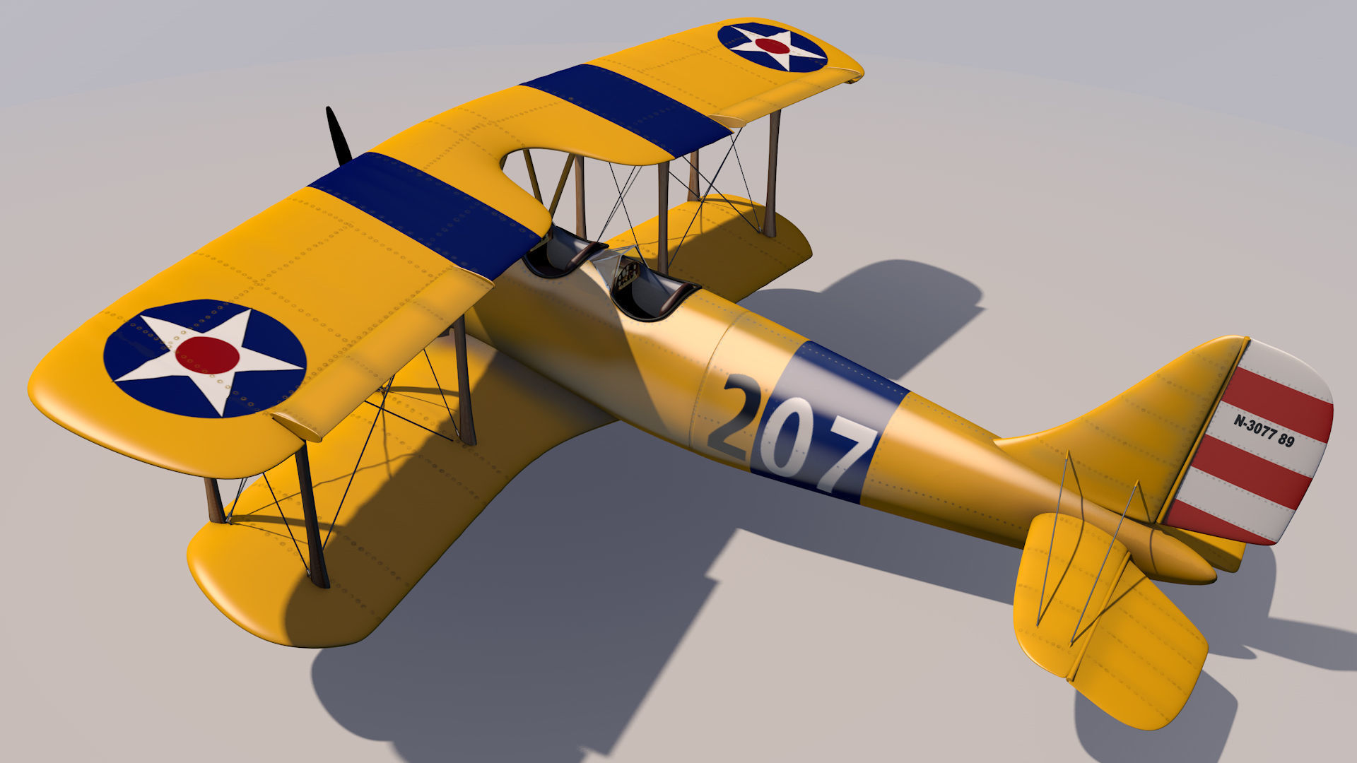 Yellow Biplane 3D model_7