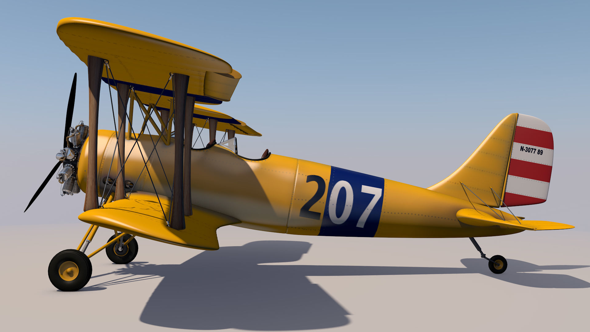 Yellow Biplane 3D model_3