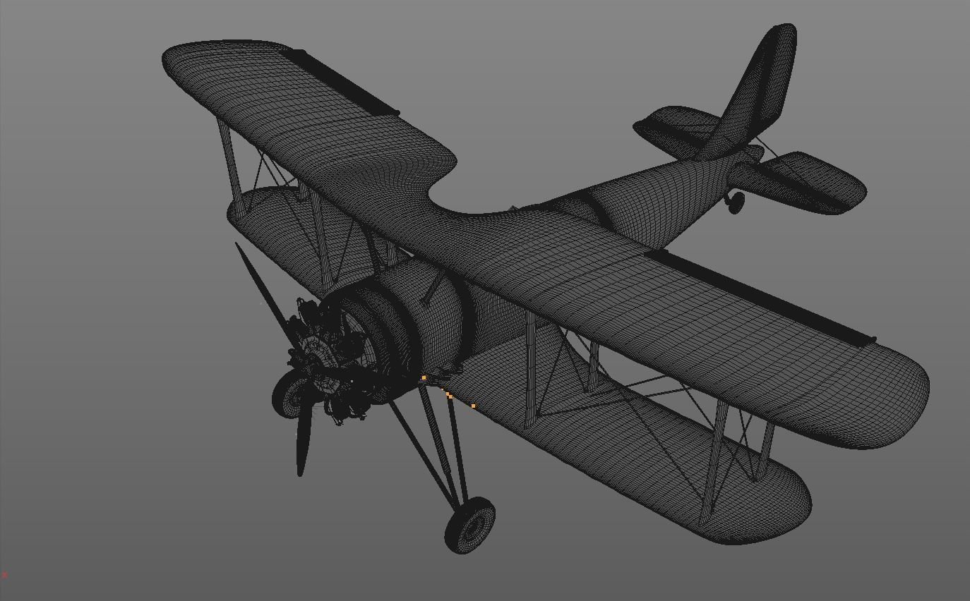 Yellow Biplane 3D model_16