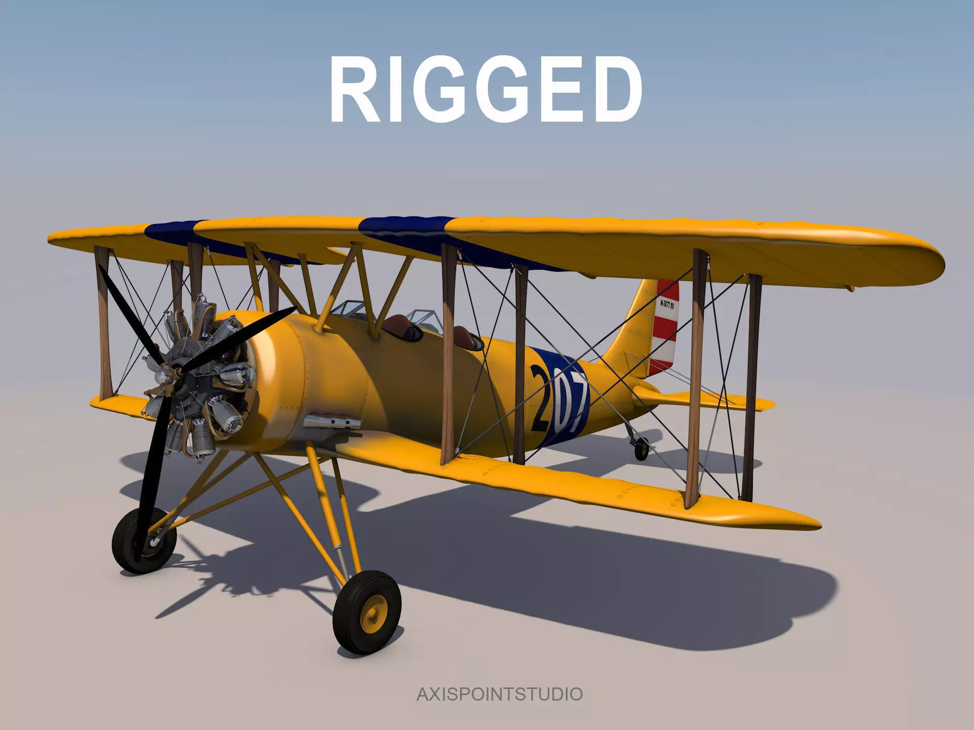 Yellow Biplane 3D model_0