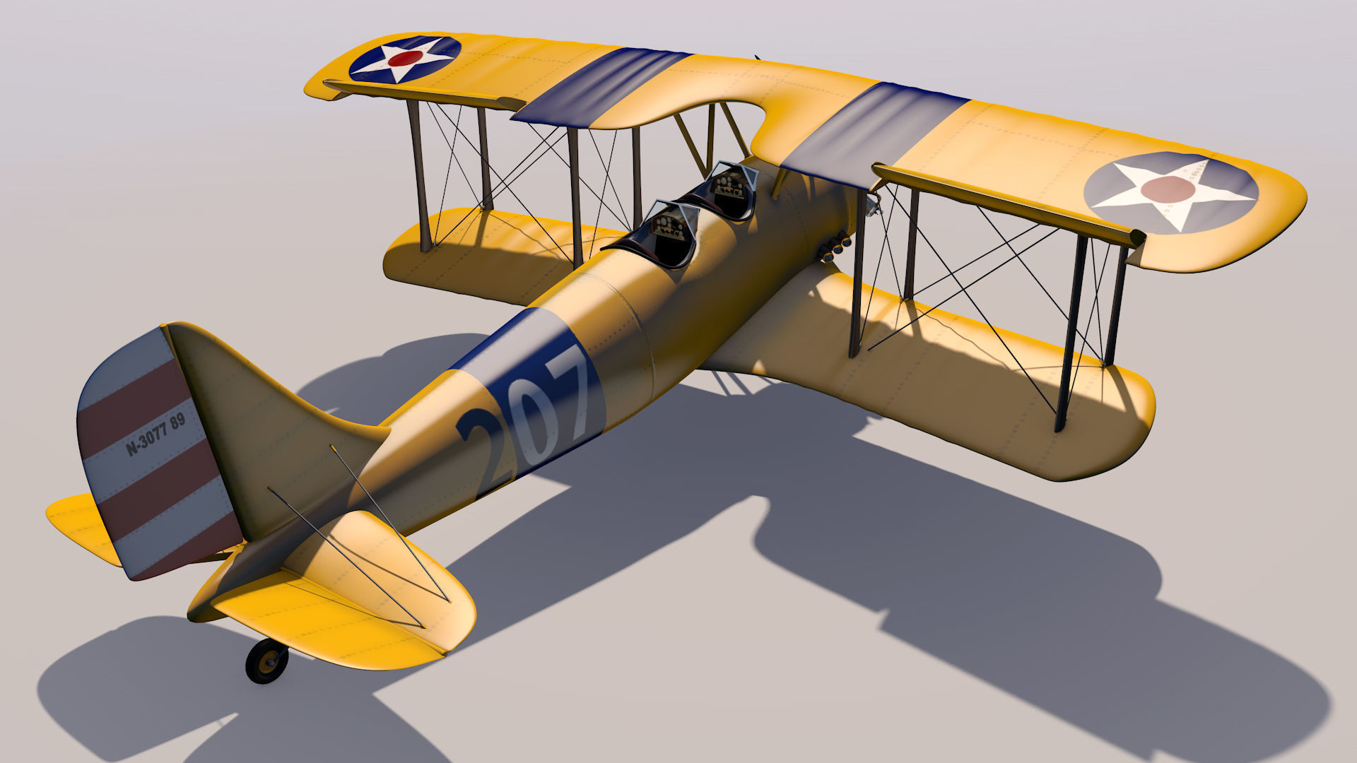 Yellow Biplane 3D model_10