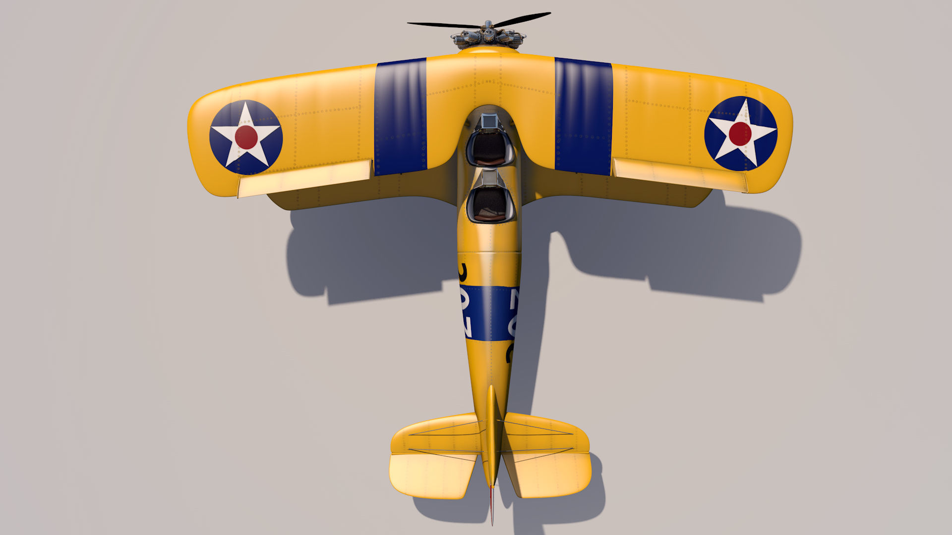Yellow Biplane 3D model_6