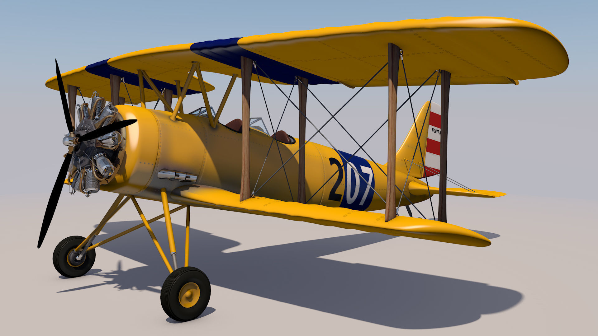 Yellow Biplane 3D model_4