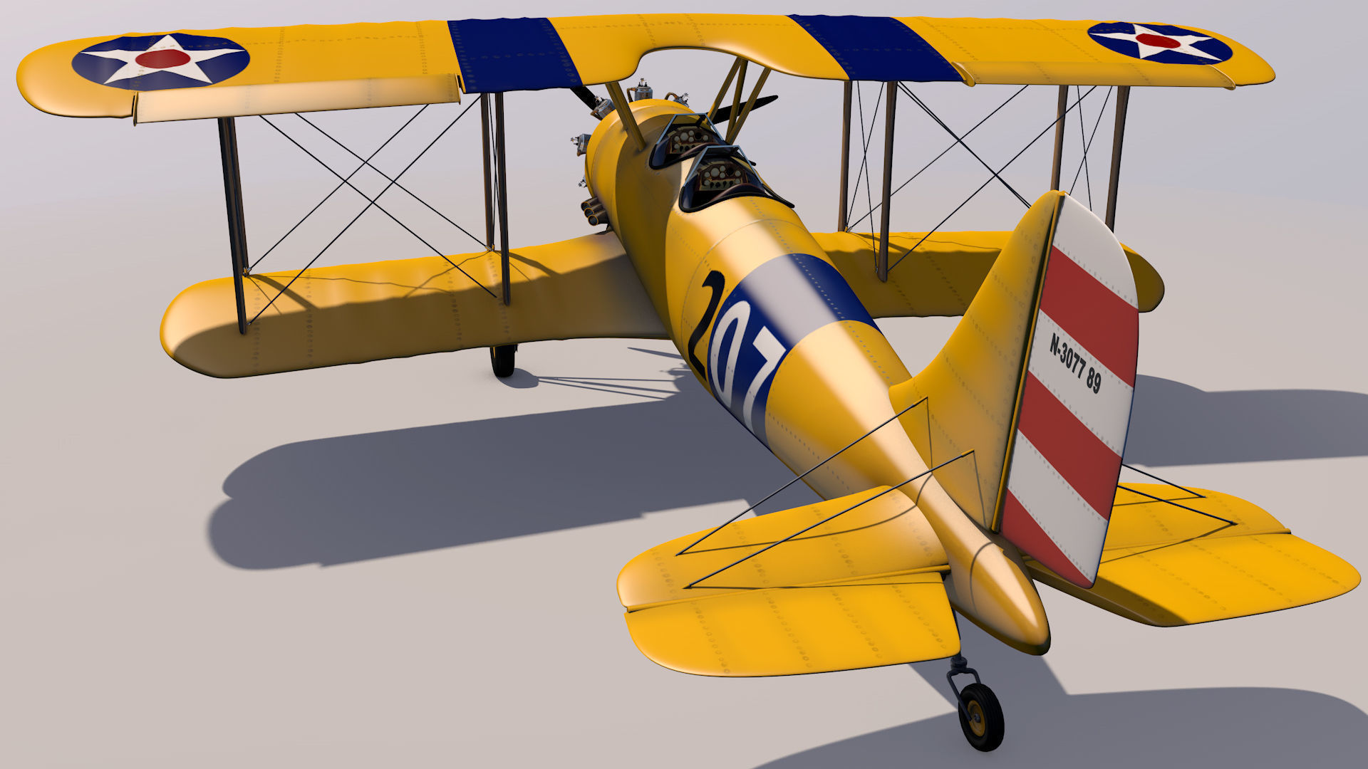 Yellow Biplane 3D model_8