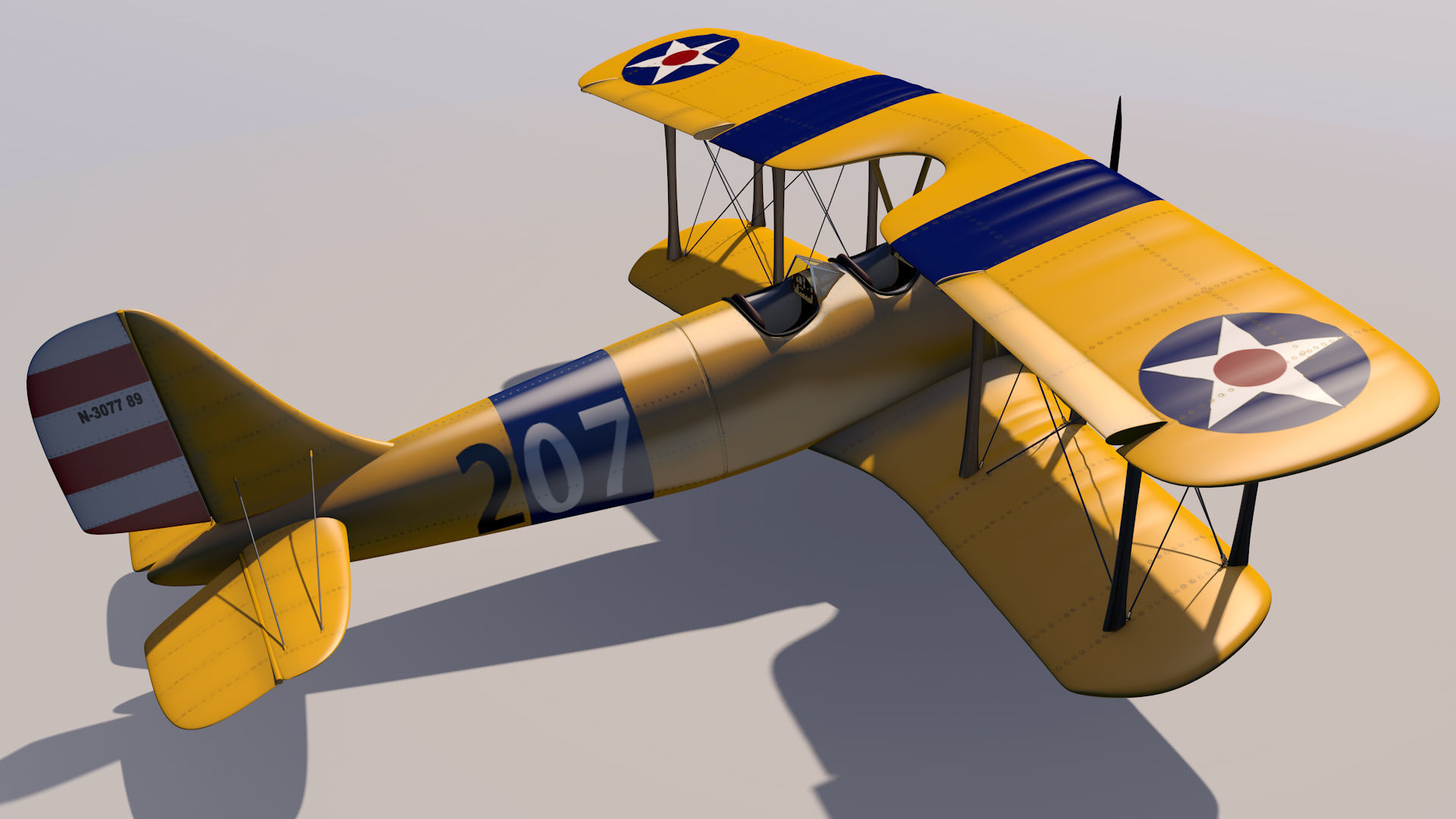 Yellow Biplane 3D model_14