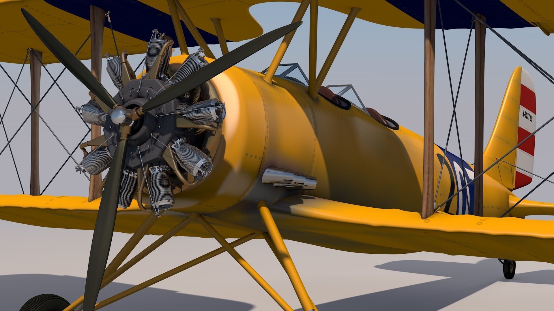 Yellow Biplane 3D model_2