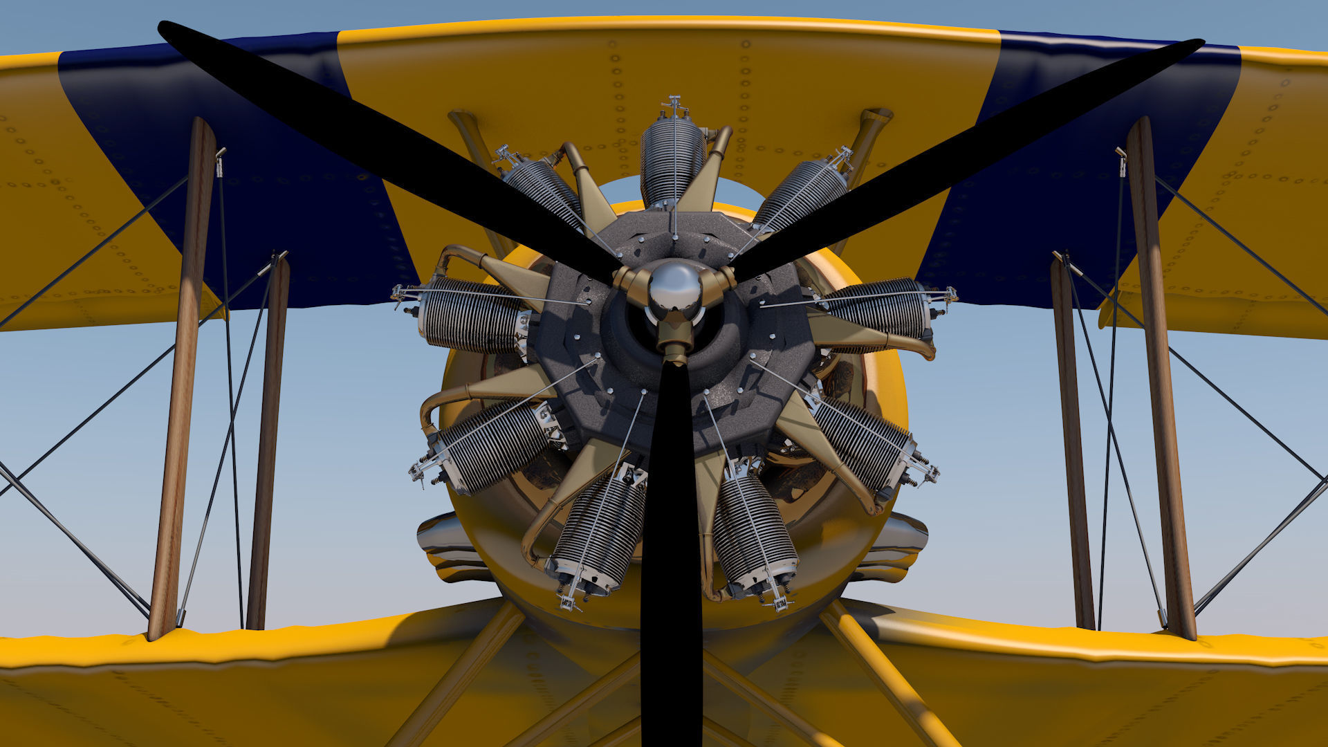 Yellow Biplane 3D model_5
