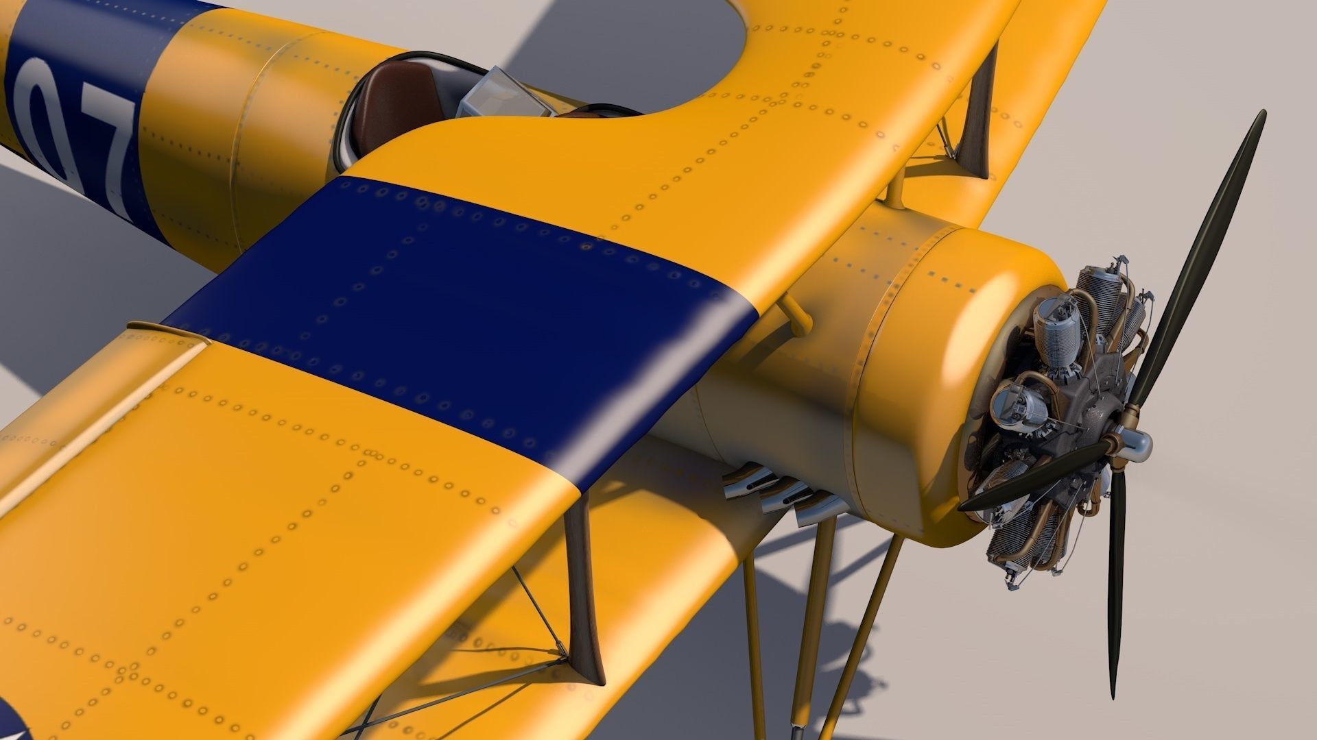 Yellow Biplane 3D model_9