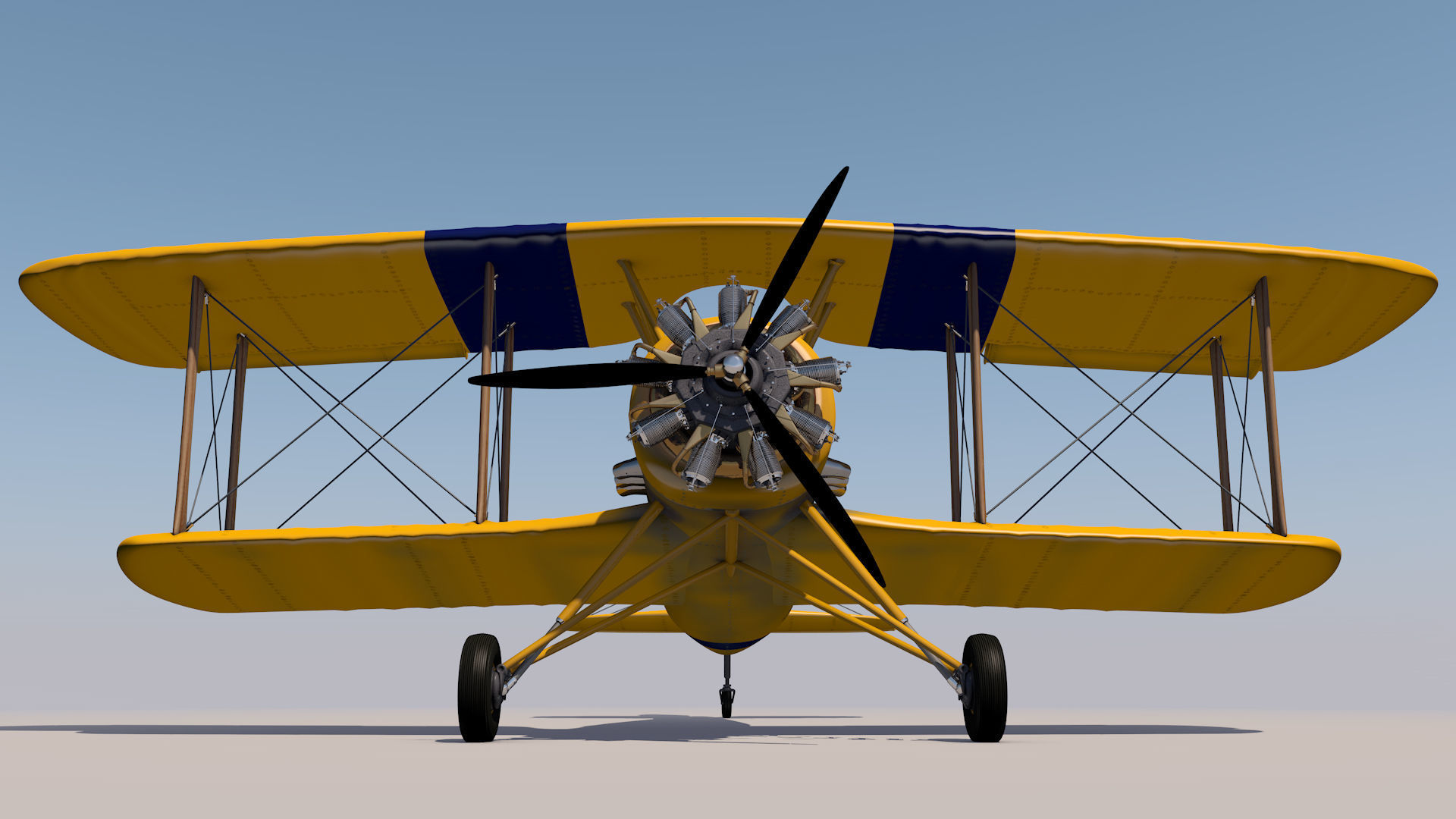Yellow Biplane 3D model_12