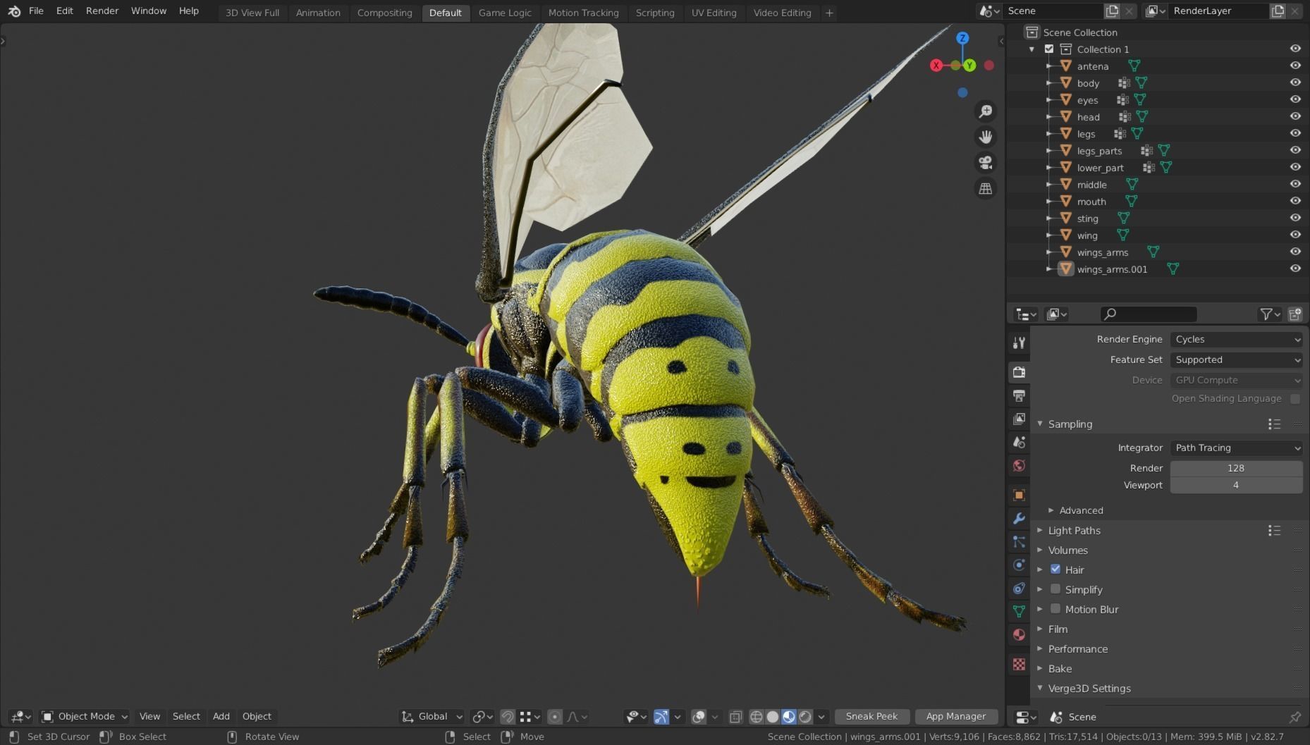 Wasp Insect Low-poly 3D model_62