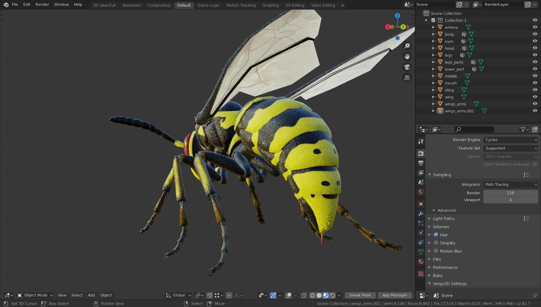 Wasp Insect Low-poly 3D model_61