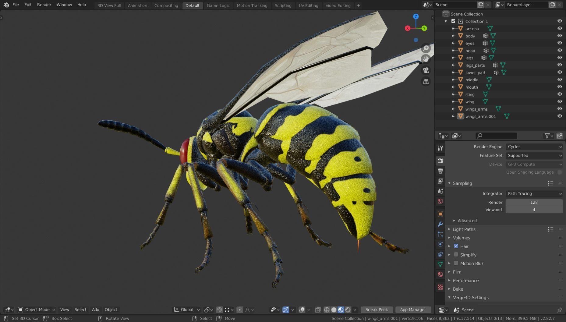 Wasp Insect Low-poly 3D model_60
