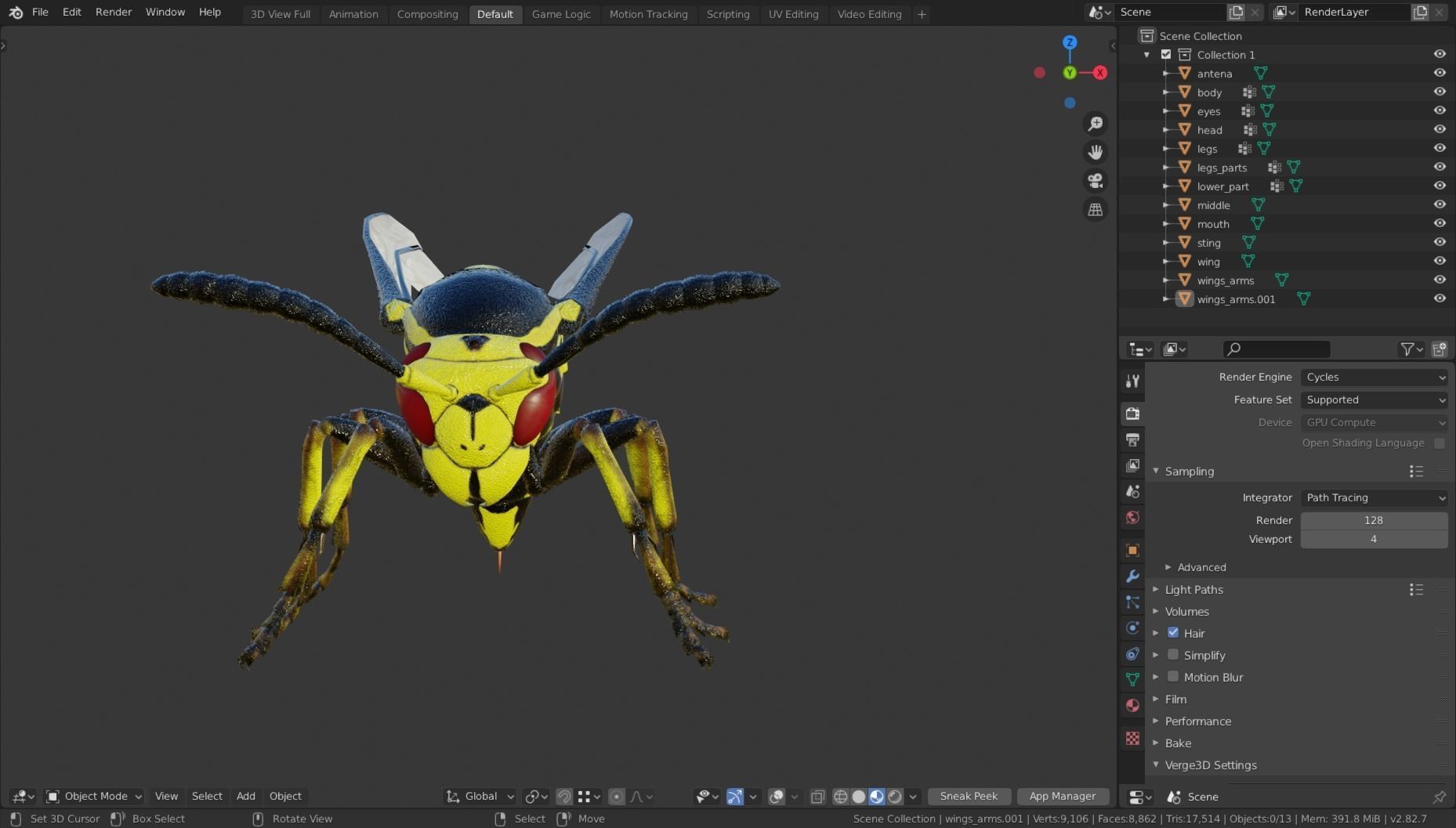 Wasp Insect Low-poly 3D model_51