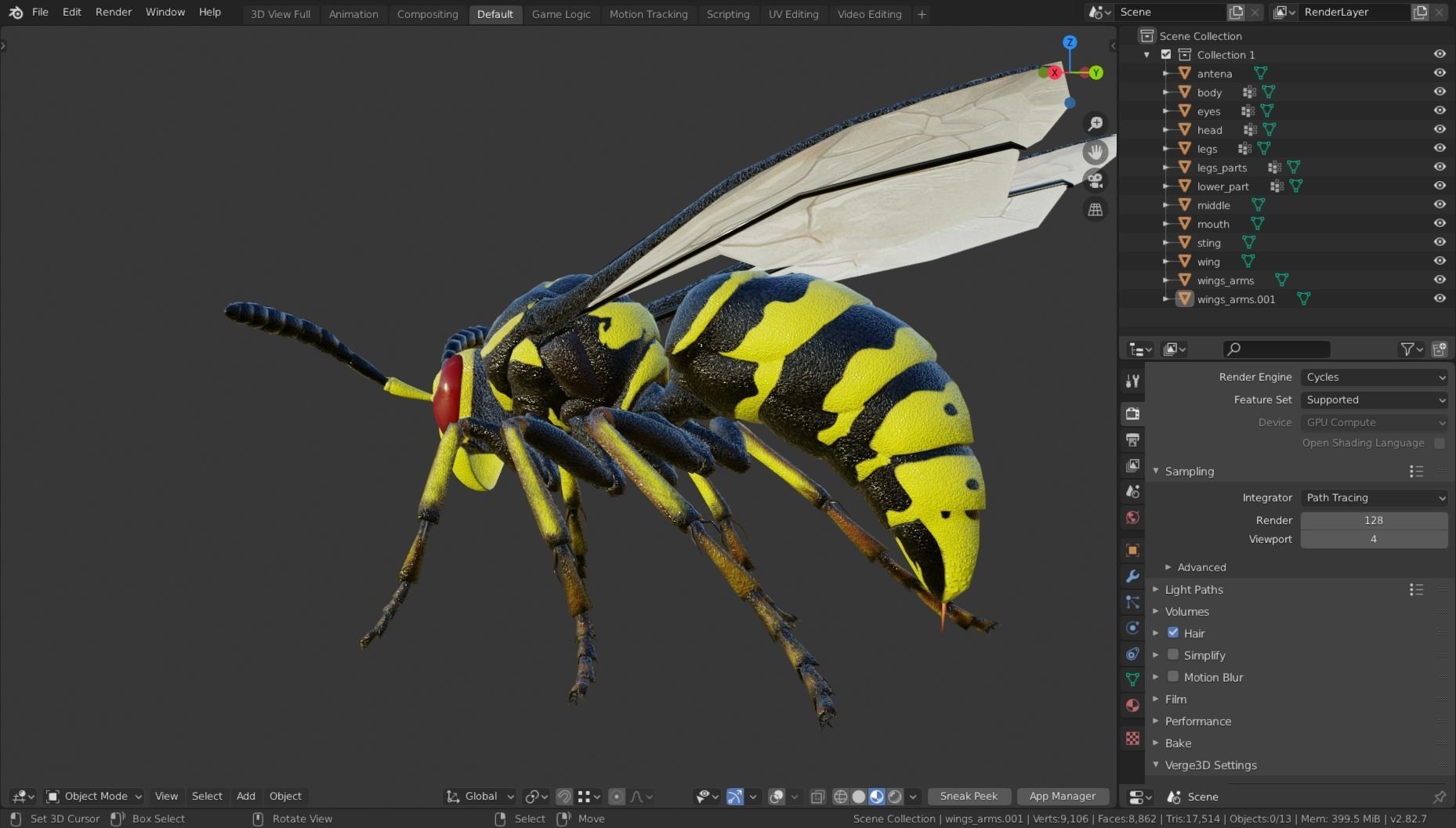 Wasp Insect Low-poly 3D model_59