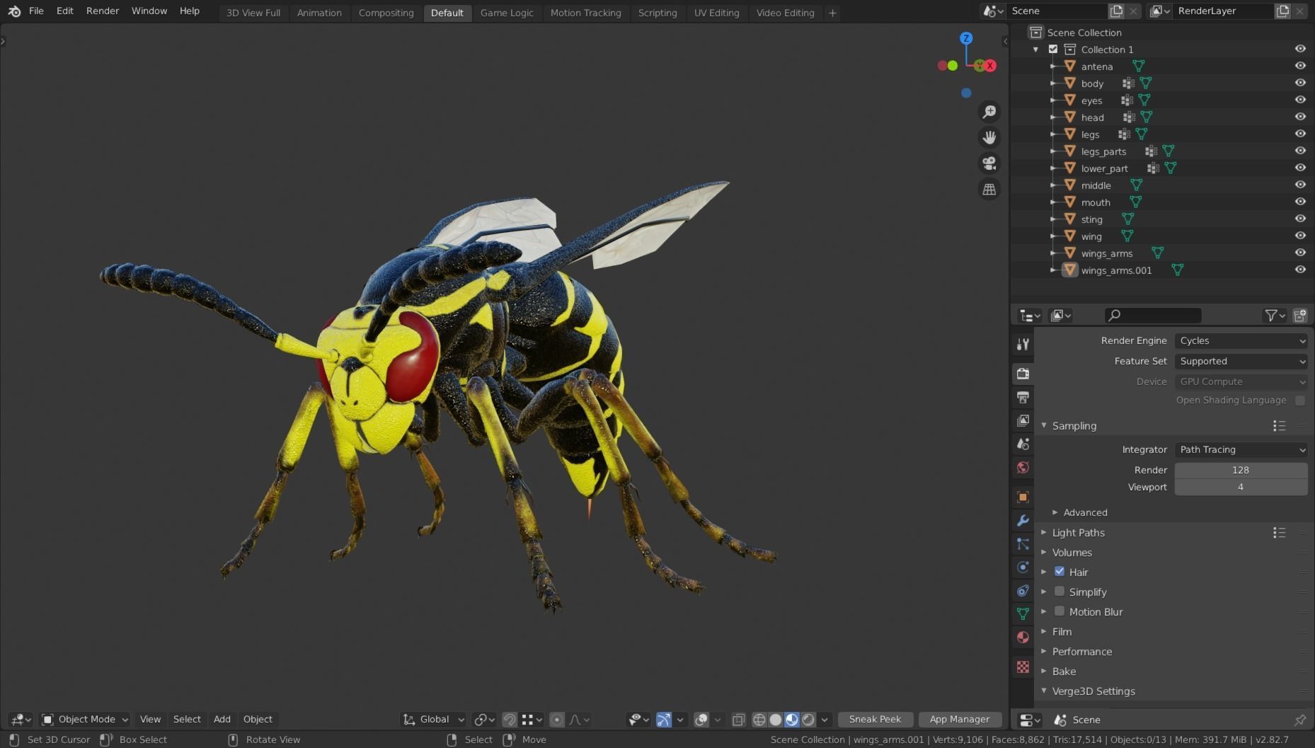 Wasp Insect Low-poly 3D model_53