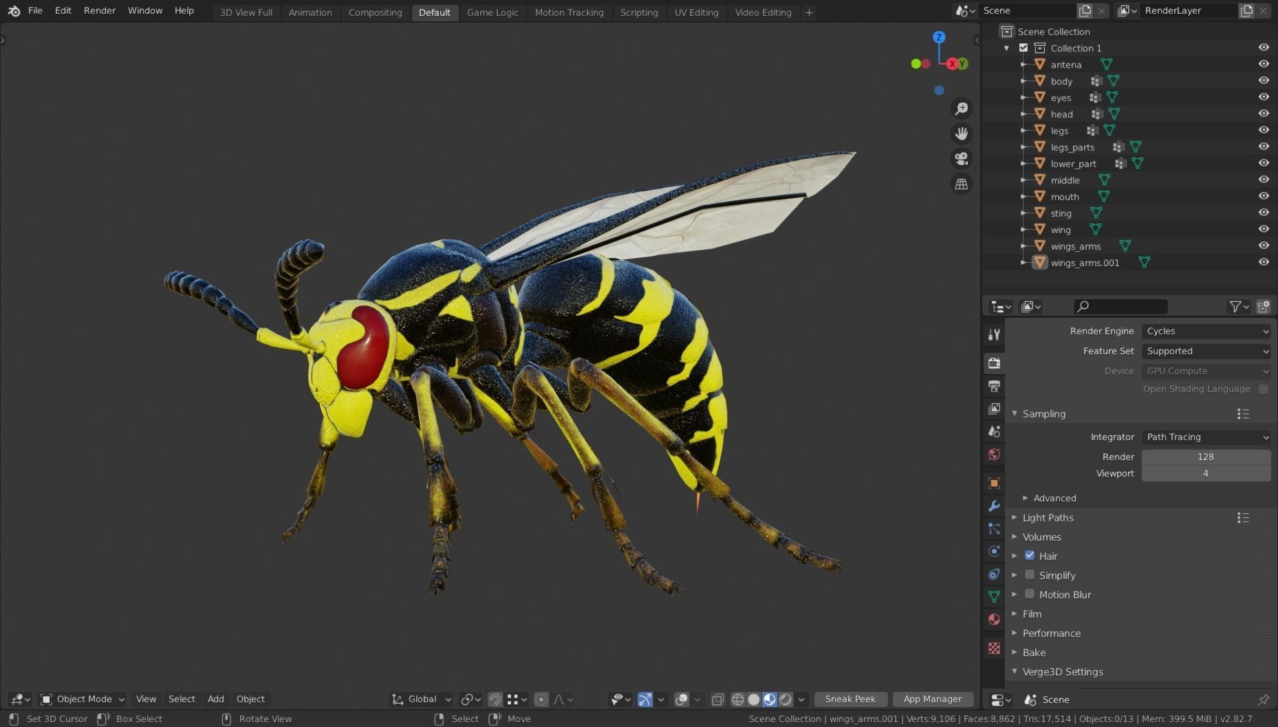 Wasp Insect Low-poly 3D model_55