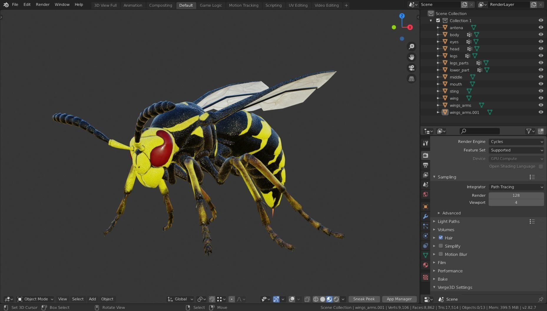 Wasp Insect Low-poly 3D model_54
