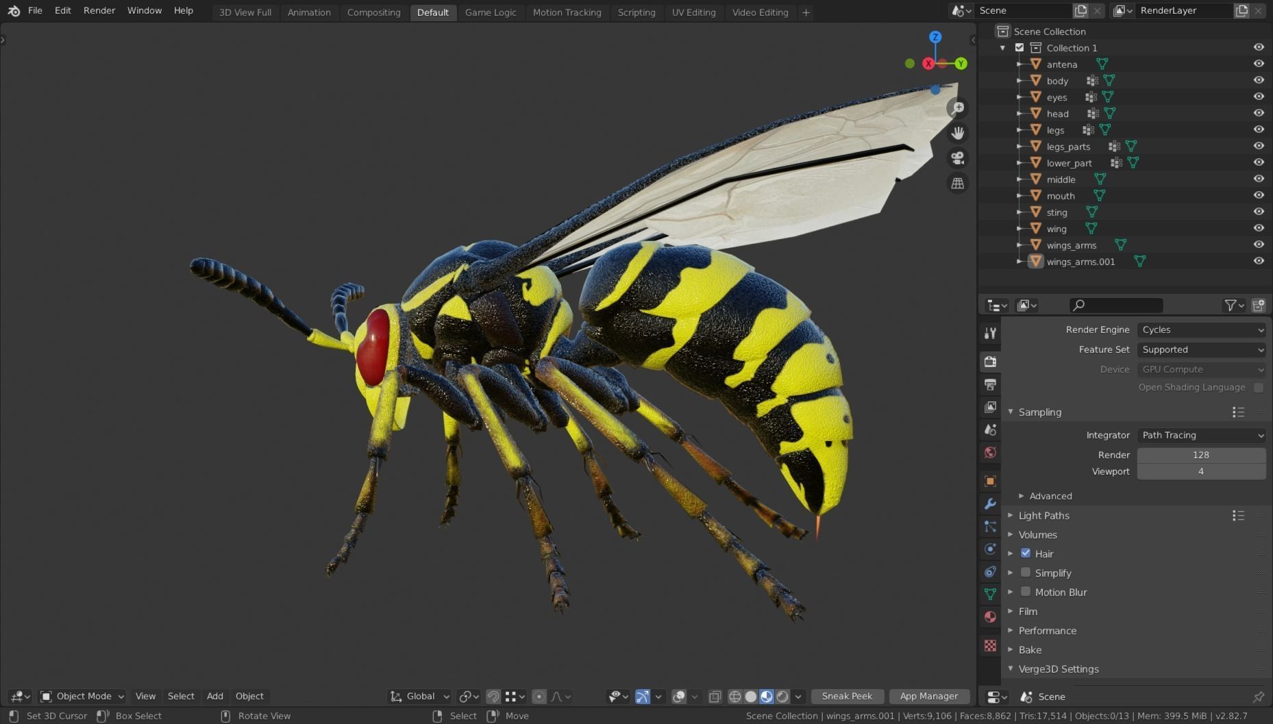 Wasp Insect Low-poly 3D model_58