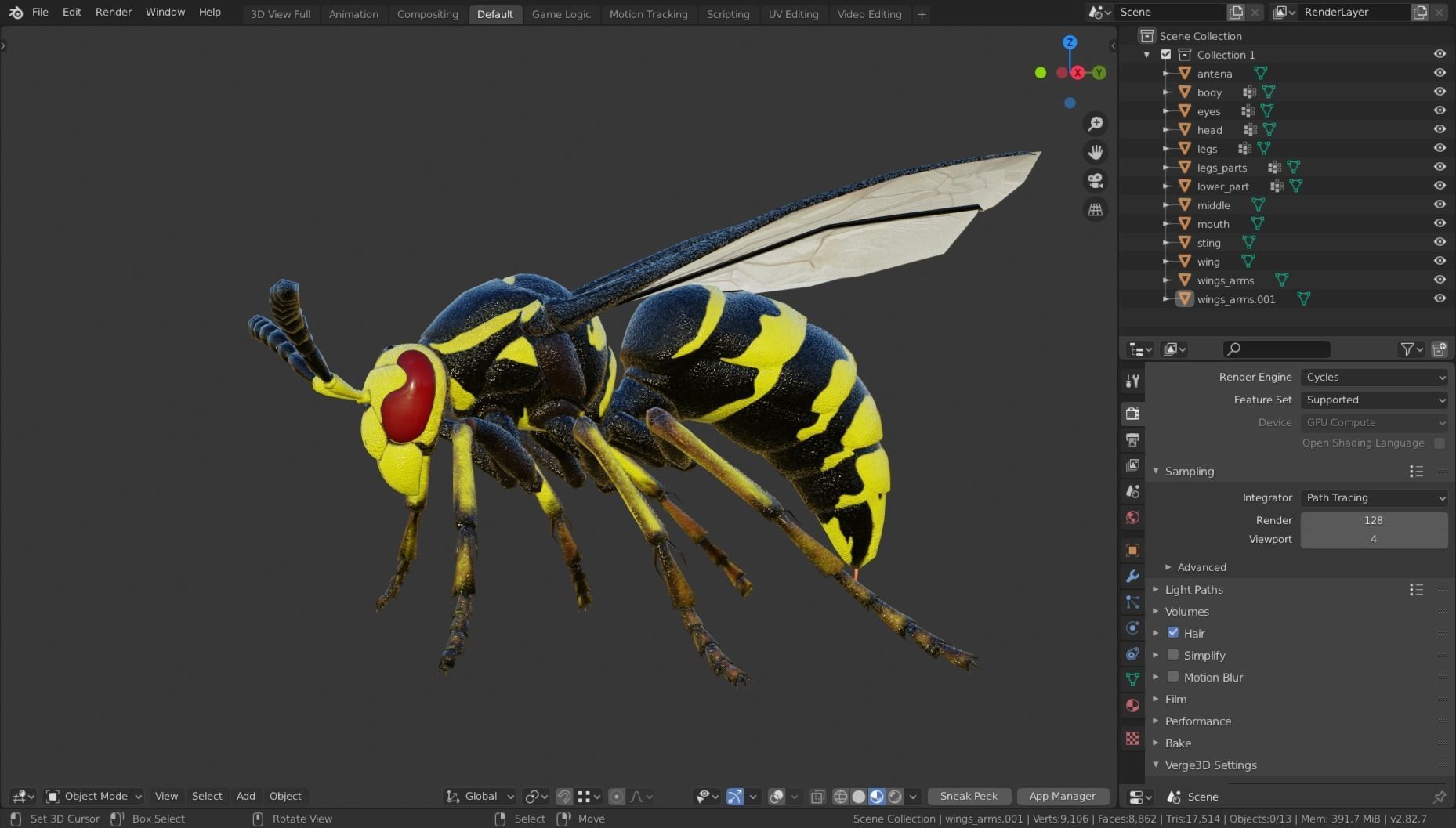 Wasp Insect Low-poly 3D model_56