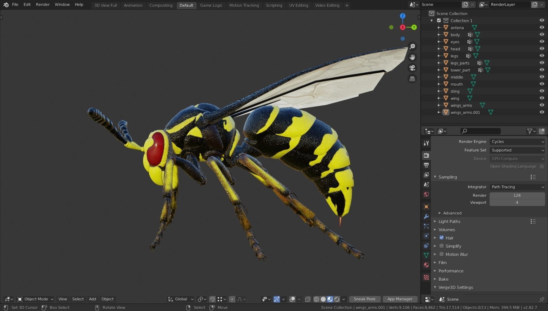 Wasp Insect Low-poly 3D model_57