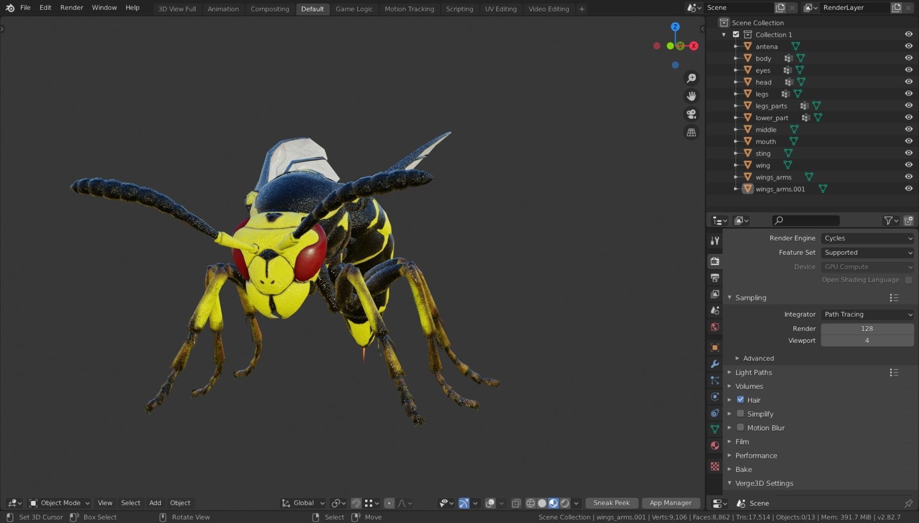 Wasp Insect Low-poly 3D model_52
