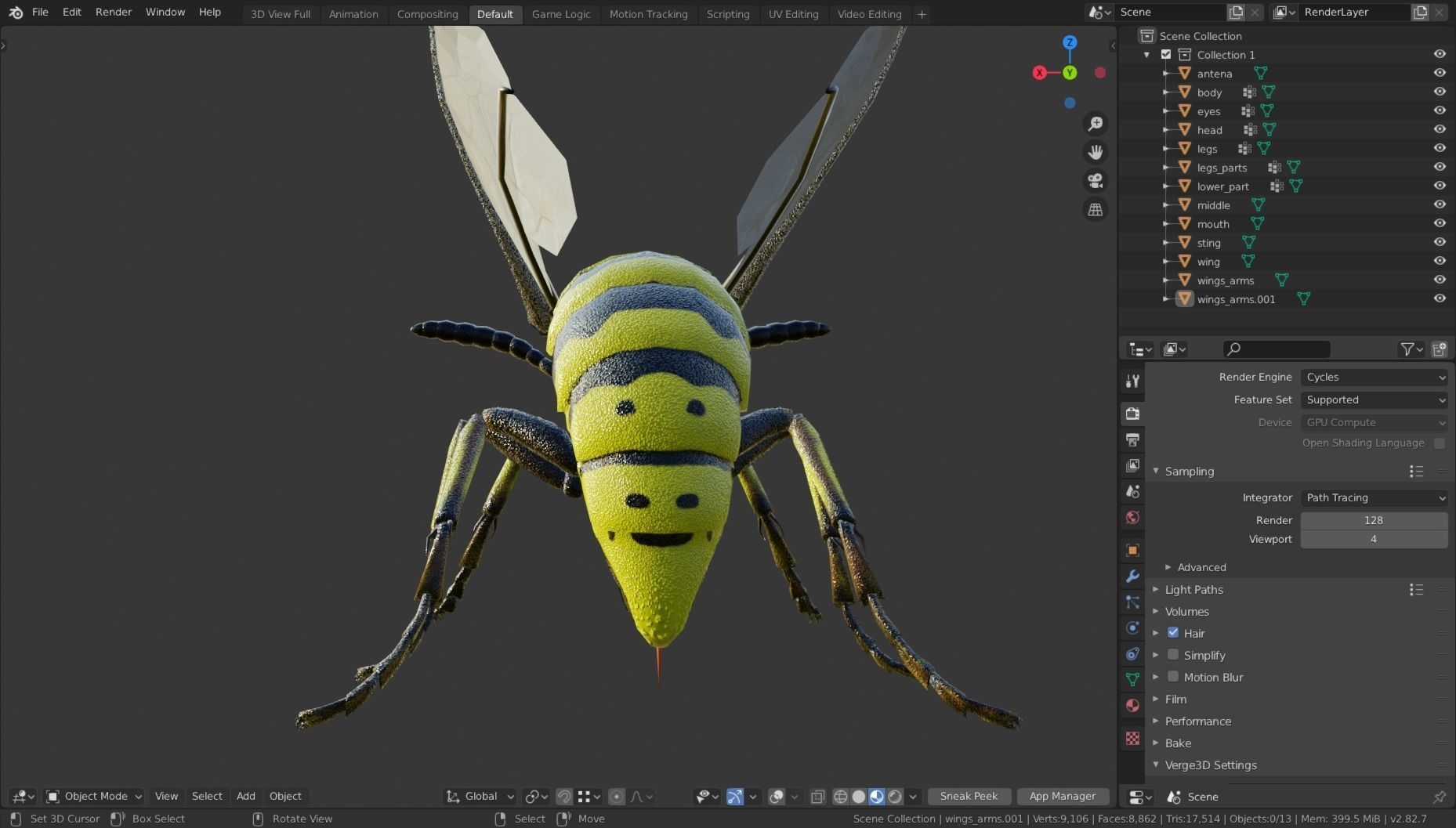 Wasp Insect Low-poly 3D model_63