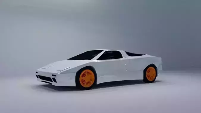 Low Poly Car with orange wheels