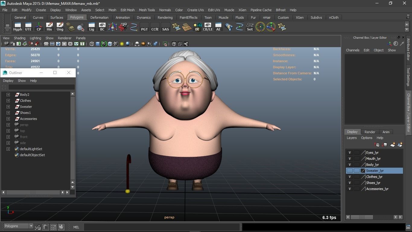 Memaw cartoon Female Elderly Character 3D model_12