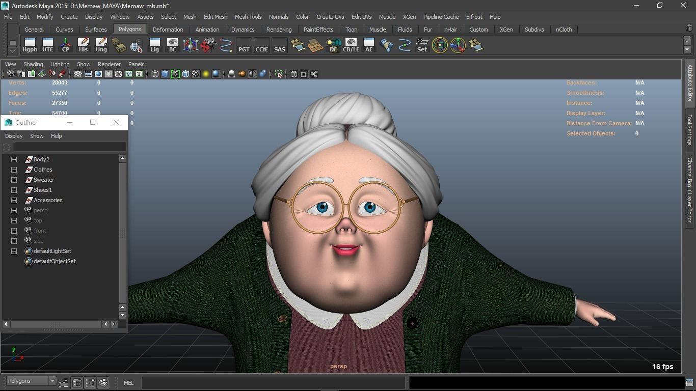 Memaw cartoon Female Elderly Character 3D model_6