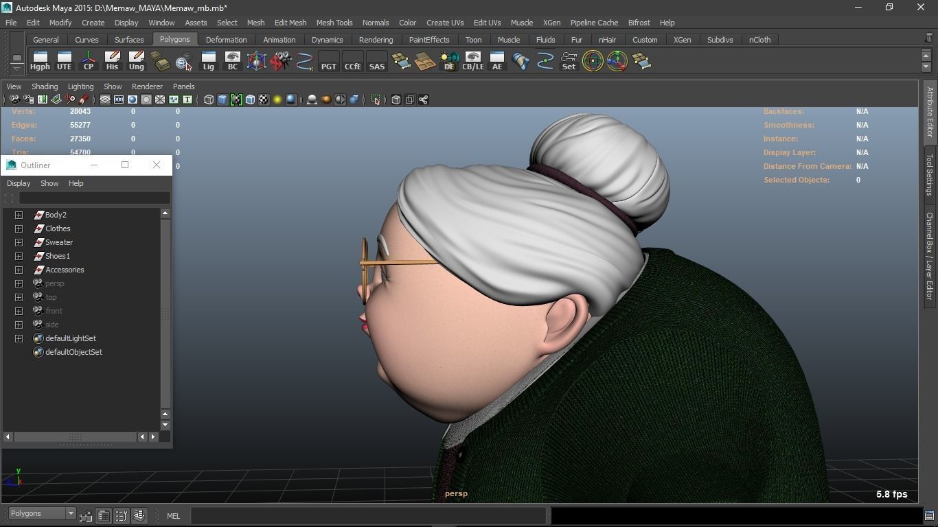 Memaw cartoon Female Elderly Character 3D model_7