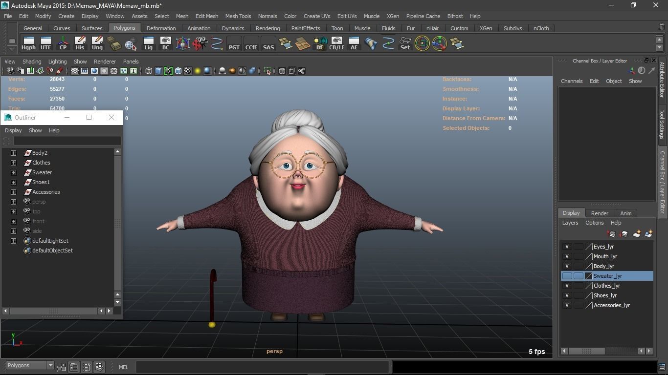 Memaw cartoon Female Elderly Character 3D model_9