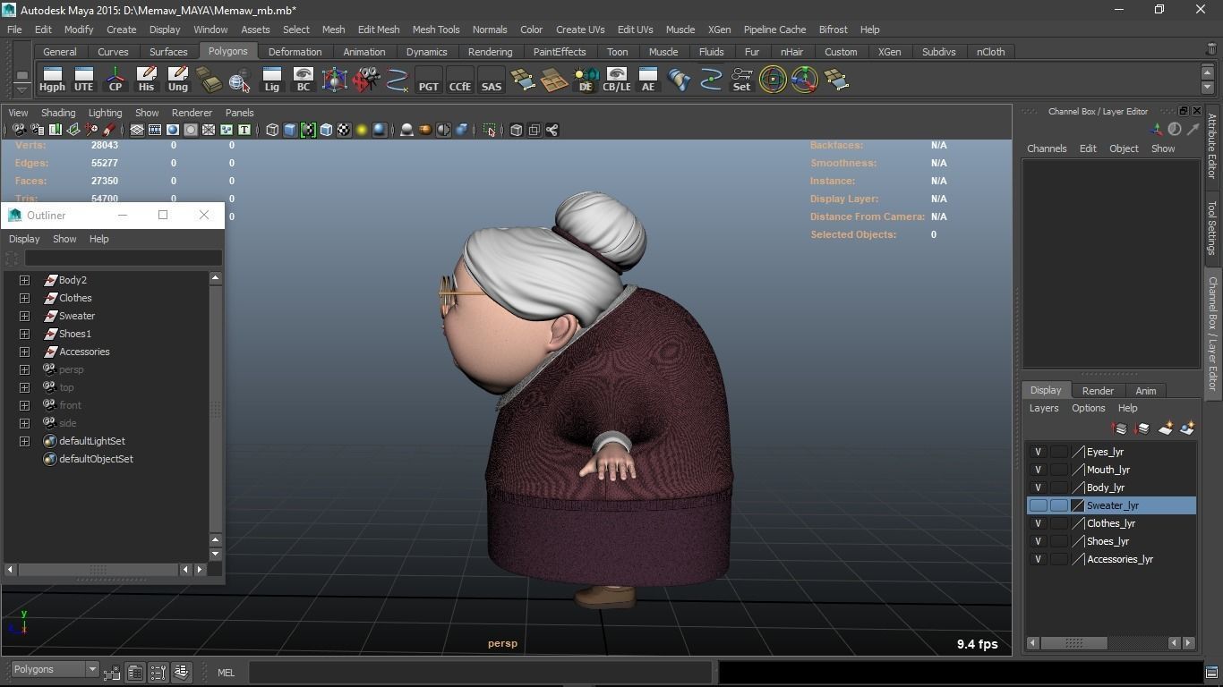 Memaw cartoon Female Elderly Character 3D model_10