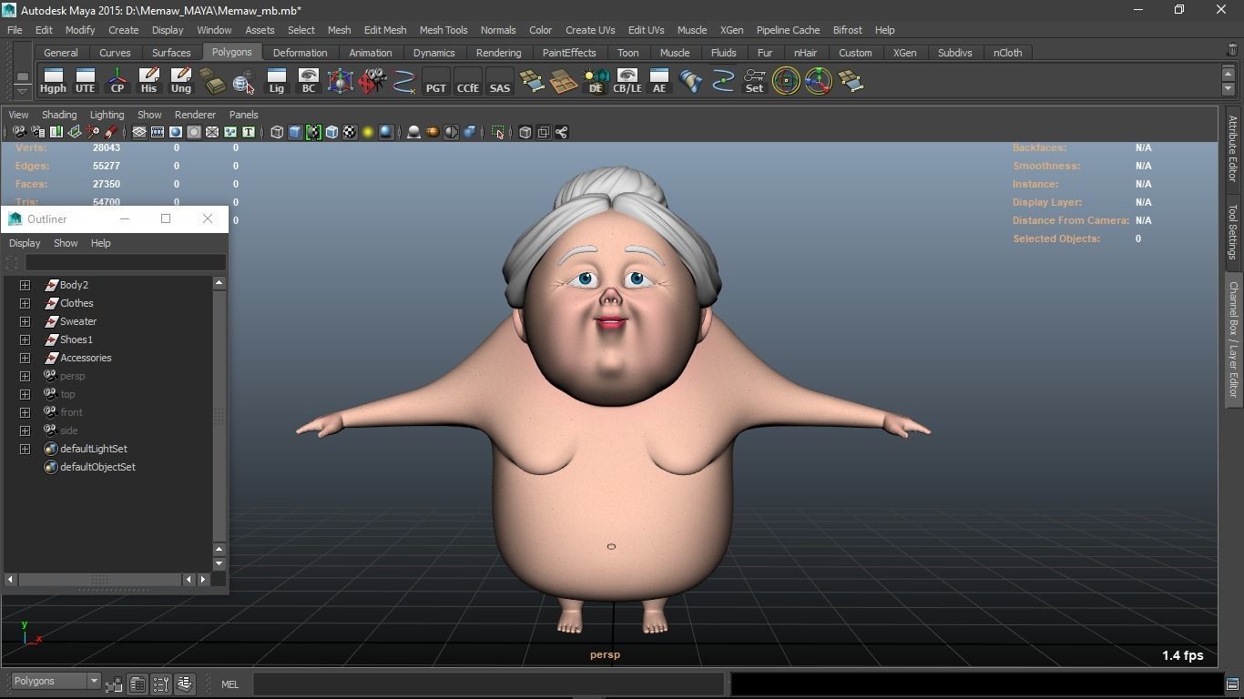 Memaw cartoon Female Elderly Character 3D model_15