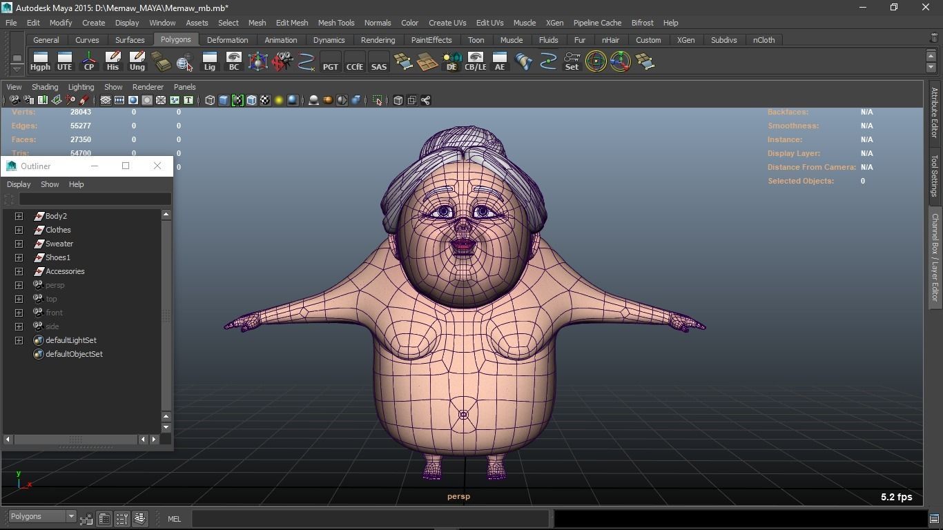 Memaw cartoon Female Elderly Character 3D model_16