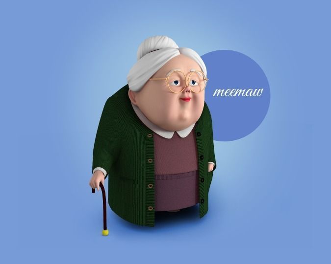 Memaw cartoon Female Elderly Character 3D model_1