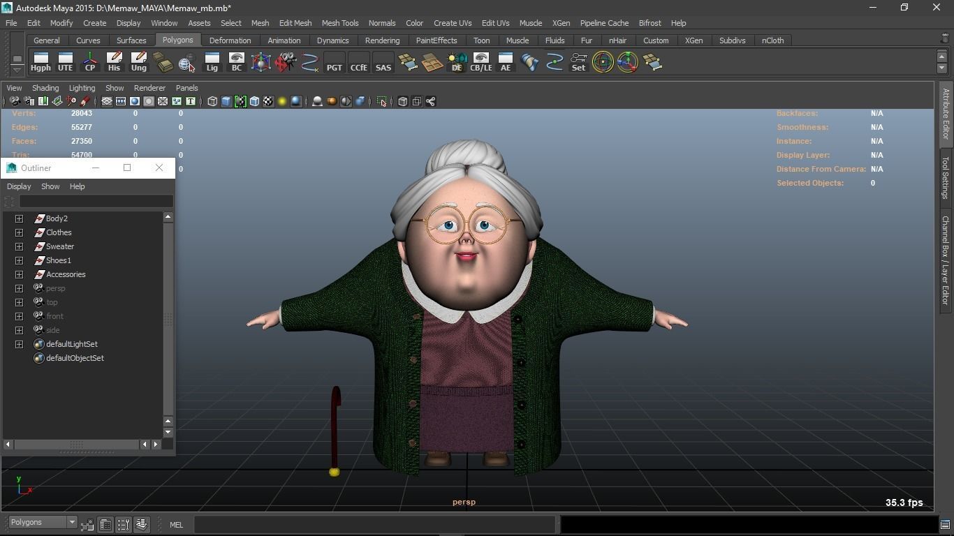 Memaw cartoon Female Elderly Character 3D model_2