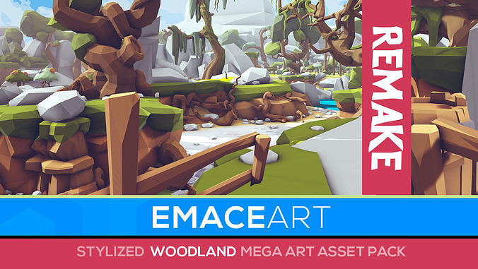 Stylized Woodland art game Unity asset pack Low-poly 3D model