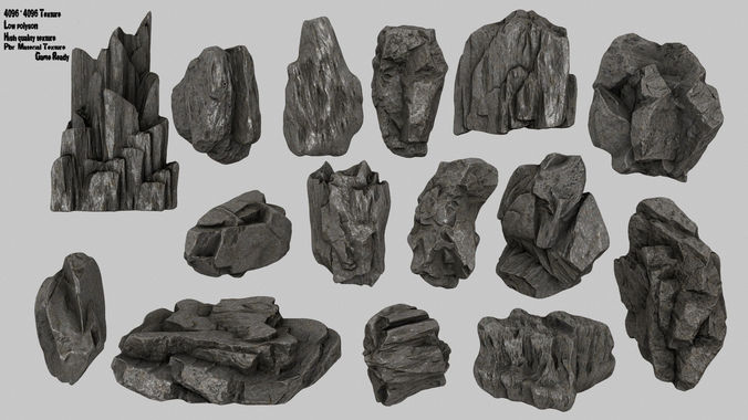 rocks set rock Low-poly 3D model