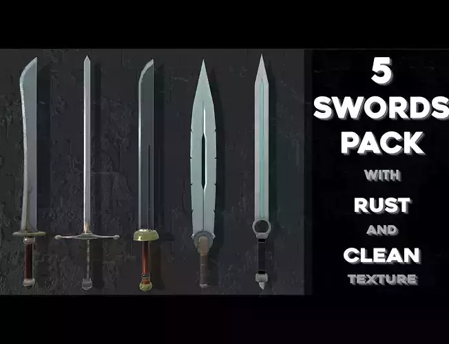5 Swords Pack with Clean and Rust Texture