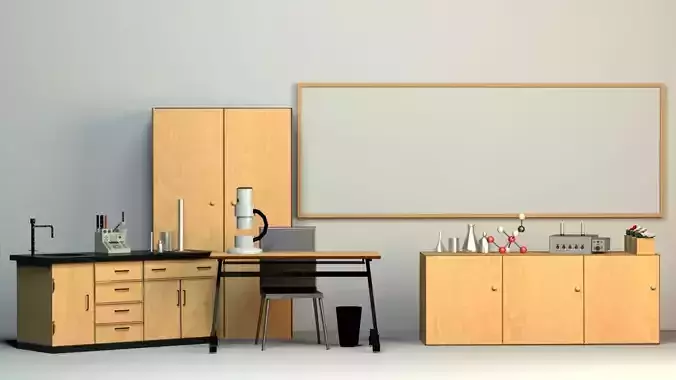 Classroom low poly wooden table on wheels Low-poly 3D model