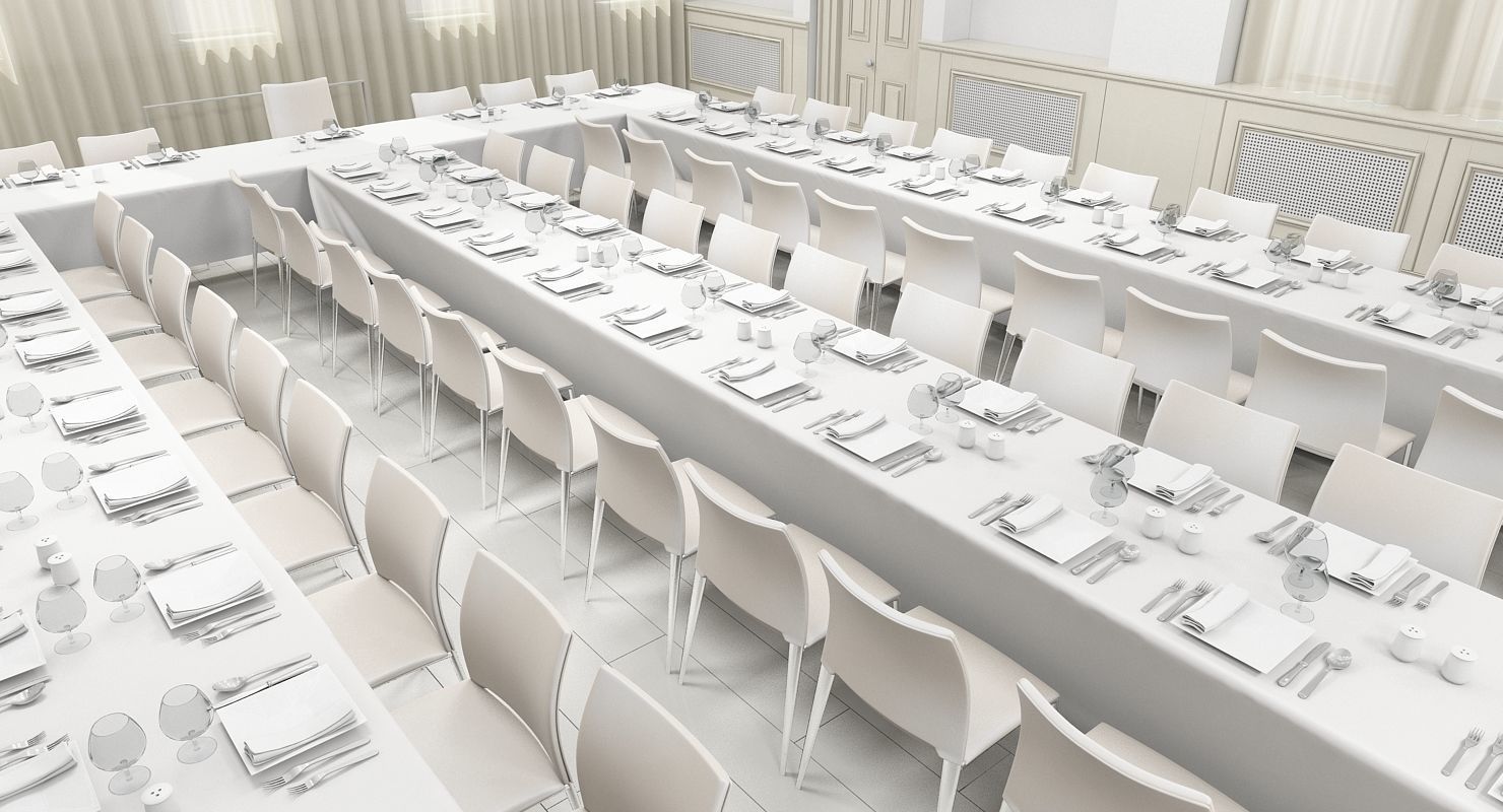 Classic Banquette Hall Interior 3D model_4