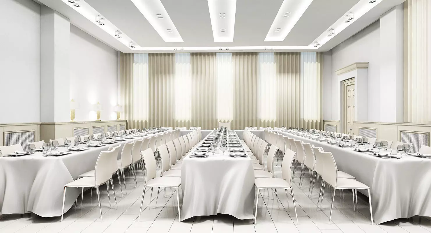 Classic Banquette Hall Interior 3D model_0