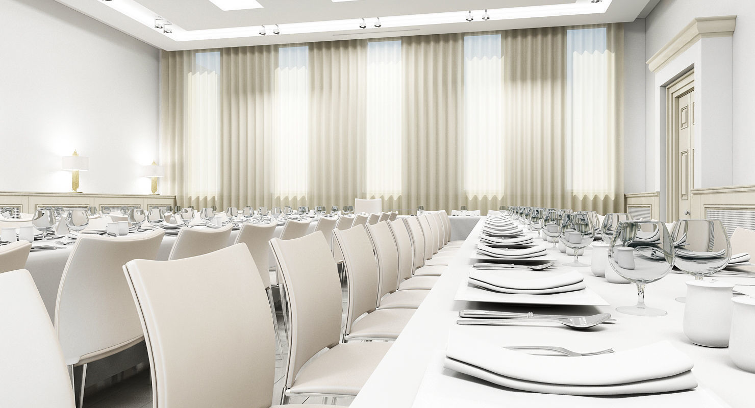 Classic Banquette Hall Interior 3D model_2