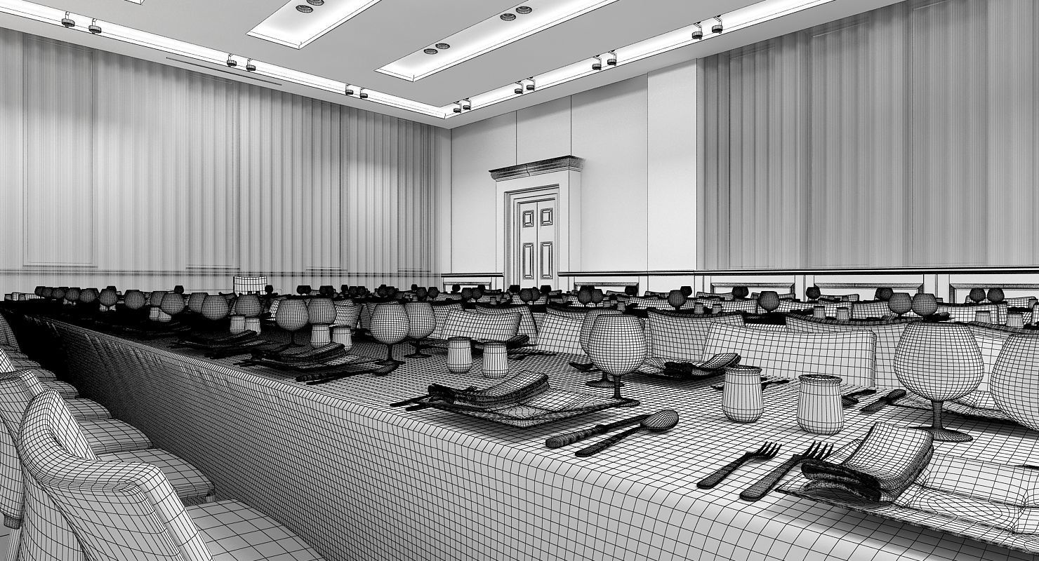 Classic Banquette Hall Interior 3D model_6
