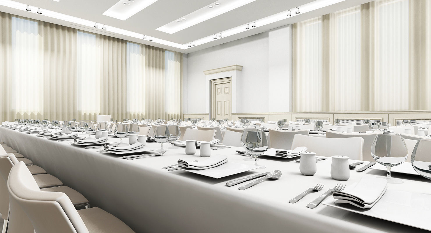 Classic Banquette Hall Interior 3D model_1
