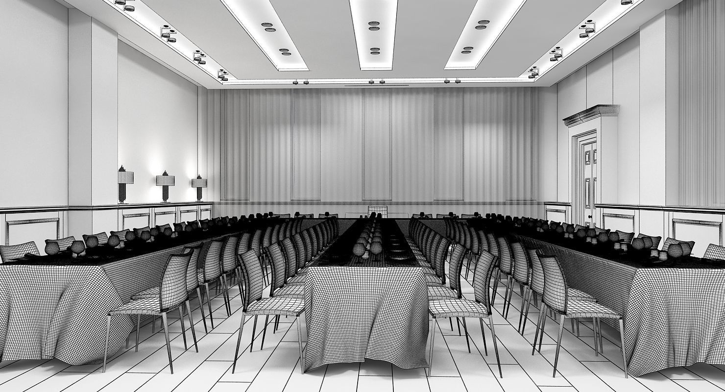 Classic Banquette Hall Interior 3D model_5