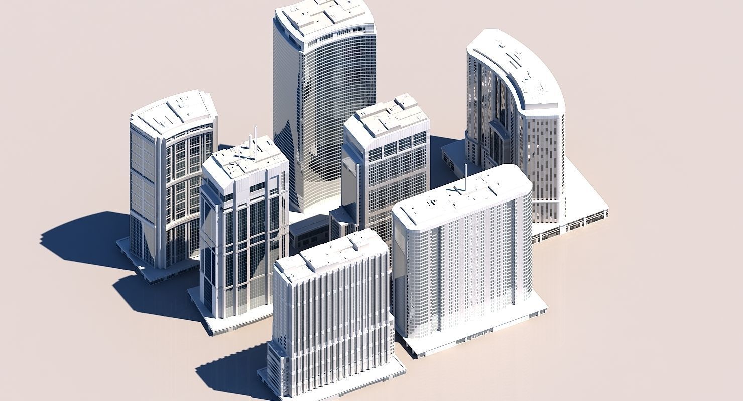 Modern City Skyscraper Kit 3D model_7
