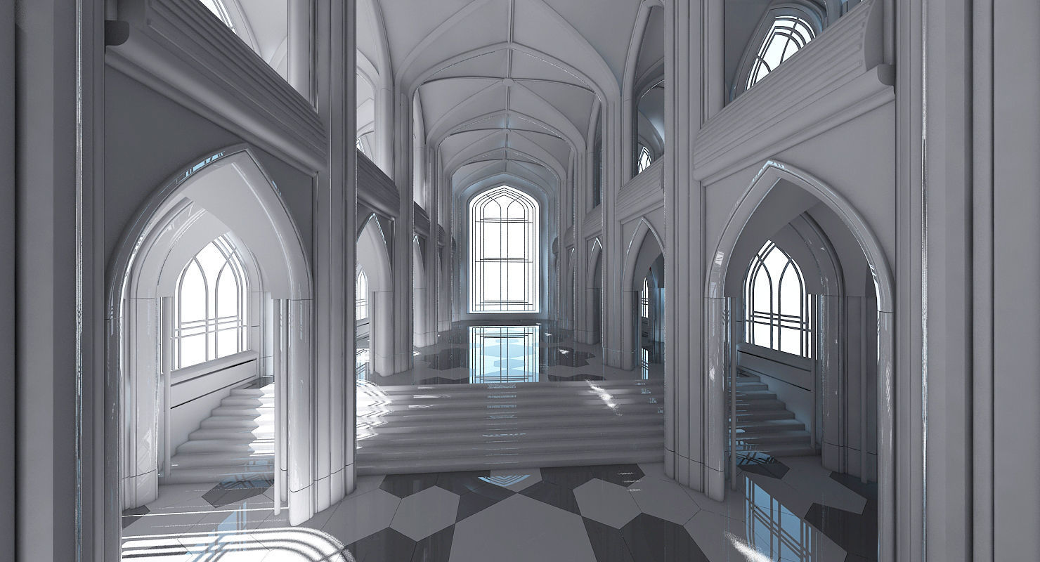 3D Cathedral Interior Futuristic 3D model_5