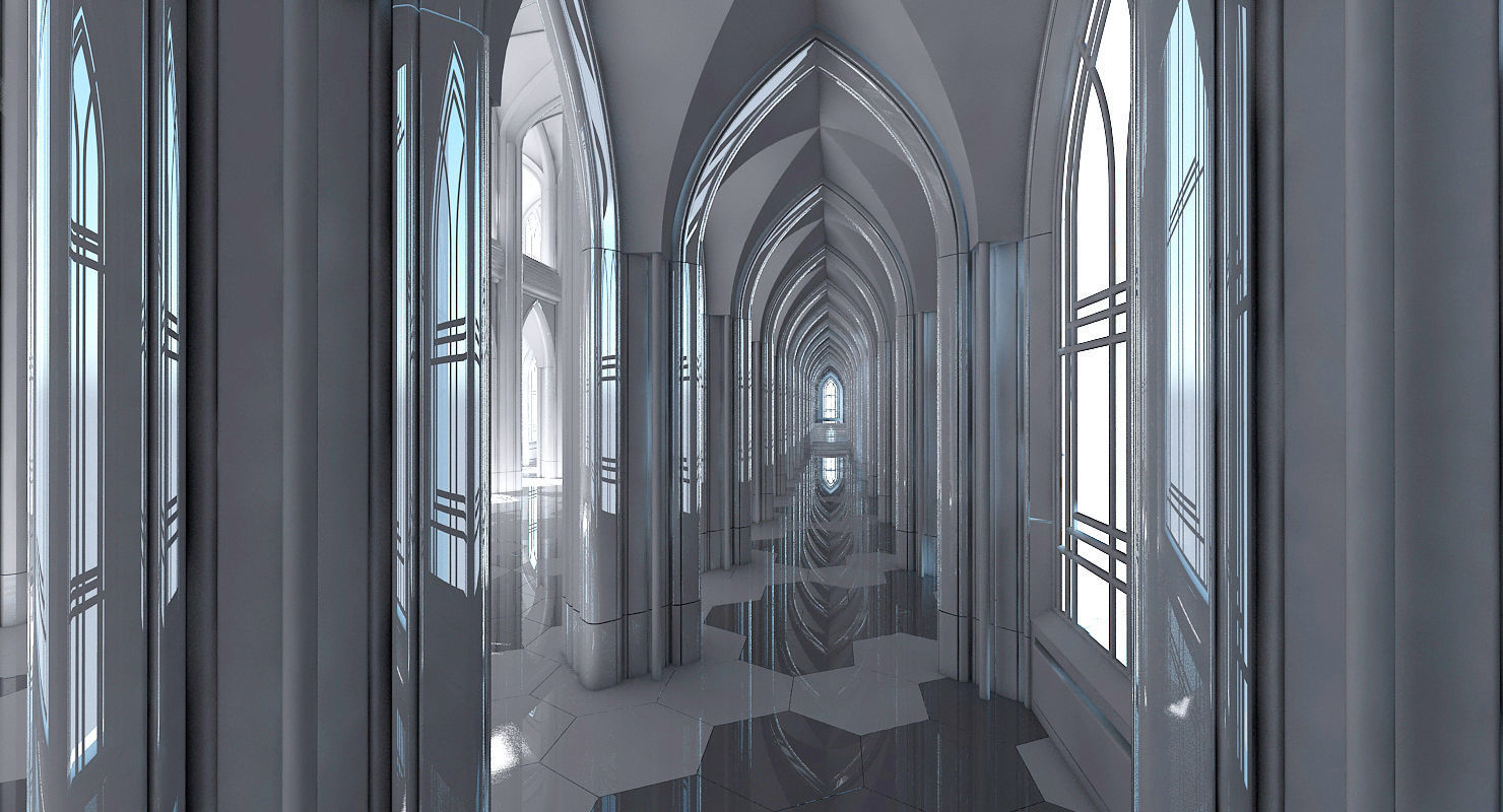 3D Cathedral Interior Futuristic 3D model_3